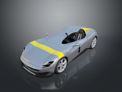 Silver Sports Car with Yellow Stripe Convertible Top Sleek Modern Design and Sporty Appearance 3d model