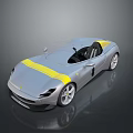 Silver Sports Car with Yellow Stripe Convertible Top Sleek Modern Design and Sporty Appearance