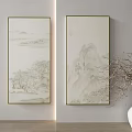 Traditional Chinese Ink Wash Hanging Landscape Painting With Mountains Water Trees And Cottage