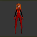 Anime Game Character In Red Bodysuit With Orange Hair And Green Collar