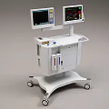 Dual Screen Medical Monitoring Equipment on Wheeled Cart with Control Panel and Drawers
