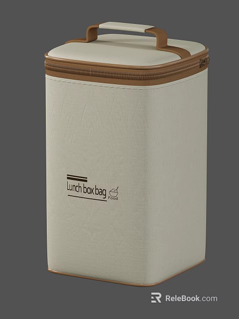 Practical Lunch Box Bag With Beige Exterior And Brown Top Edge Design 3d model 