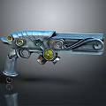 Steampunk Decorative Pistol With Metallic Finish Ornate Scroll Patterns And Colored Gem Accents