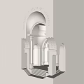 Elegant Wall Sconces in Arched Interior Space with White Walls and Warm Lighting 3d model