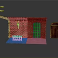 Brick Wall Structure Featuring Fireplace Arched Gate Wooden Door Bench And Rug