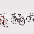 Three Classic Red and Black Bicycles with Basket Displayed on White Background