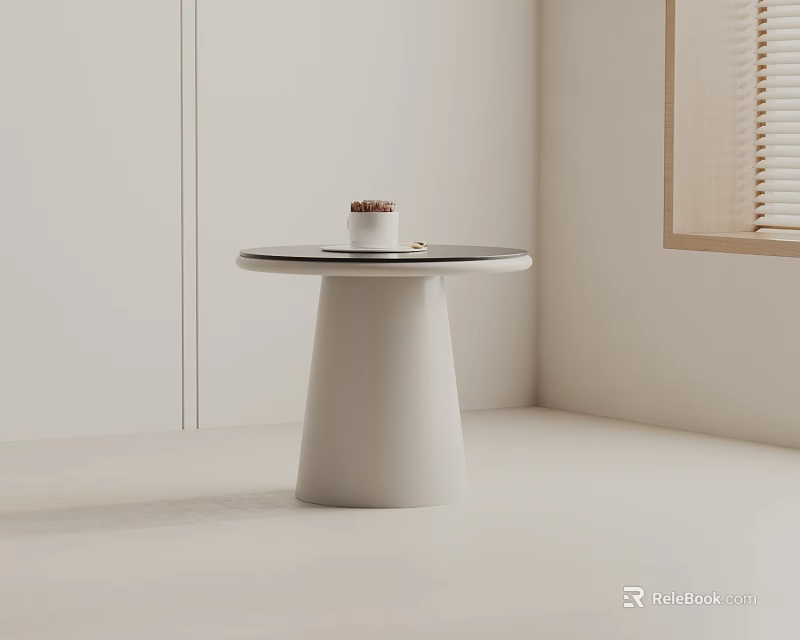Modern White Side Table With Round Top And Small Decorative Cup 3d model