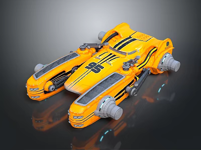 Yellow Futuristic Vehicle With Streamlined Design Black Stripes Number 96 And Thruster Components 3d model