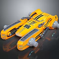 Yellow Futuristic Vehicle With Streamlined Design Black Stripes Number 96 And Thruster Components