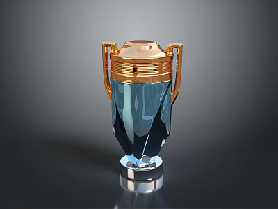 Premium Crystal Trophy With Golden Top Handles Blue Body And Transparent Base 3d model