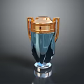 Premium Crystal Trophy With Golden Top Handles Blue Body And Transparent Base