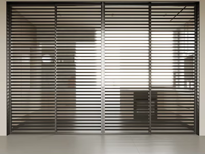 Modern Slatted Sliding Doors with Metal Frames as Interior Room Divider 3d model