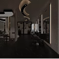 Modern Luxury Hair Salon Interior Design Featuring Professional Styling Chairs And Soft Curved Ambient Lighting