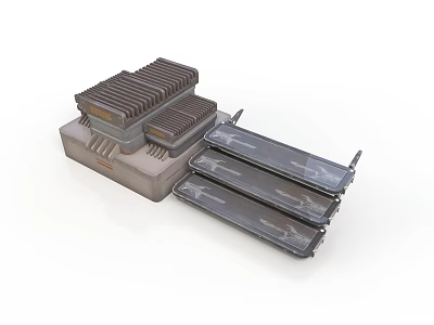 Industrial Metal Equipment With Stacked Rectangular Cases And Elongated Trays 3d model