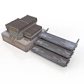 Industrial Metal Equipment With Stacked Rectangular Cases And Elongated Trays