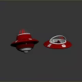 Red UFO Models With Silver Stripes Blue Glowing Base And Floating Design 3d model
