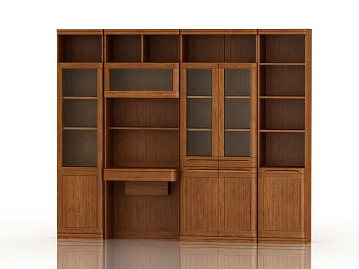 Wooden Storage Dresser With Multiple Compartments Glass Doors And Open Shelves 3d model
