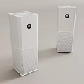 Two White Column Air Purifiers With Mesh Panels And Circular Logo Design 3d model