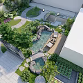 Tranquil Courtyard Garden Design With Water Pond Stone Pathways And Lush Plants