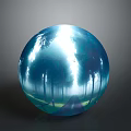 Cartoon Scene of Transparent Sphere with Forest Path Trees and Light Reflections