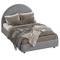 Kids Bed With Curved Headboard Light Gray Beige Soft Blankets Decorative Pillows