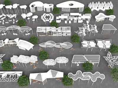 Various Modern Pergola Designs For Outdoor Landscape With Green Plants And Decorative Structures 3d model