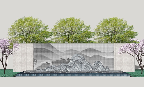 New Chinese style landscape wall 3d model