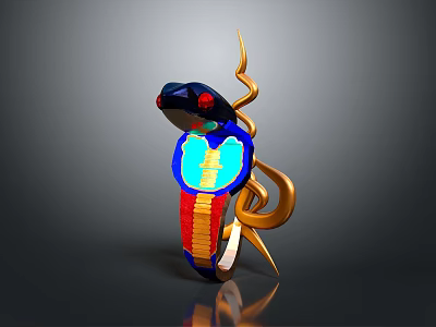 Colorful Snake Shaped 3D Sculpture With Blue Red Sections And Golden Curved Accents 3d model