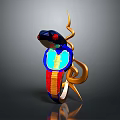 Colorful Snake Shaped 3D Sculpture With Blue Red Sections And Golden Curved Accents
