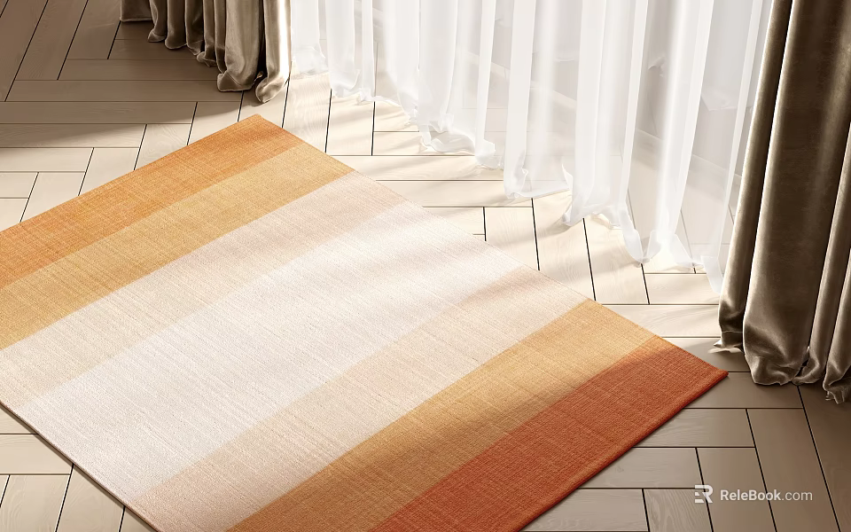 Square Rug With Gradient Orange And White Stripes On Tile Floor 3d model