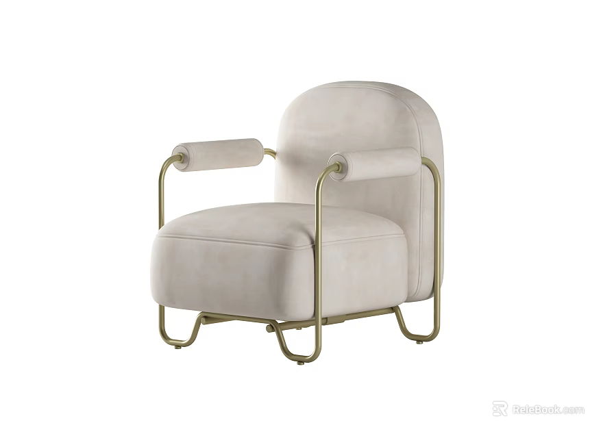 Beige Single Sofa With Gold Metal Frame And Curved Arms Modern Design 3d model 