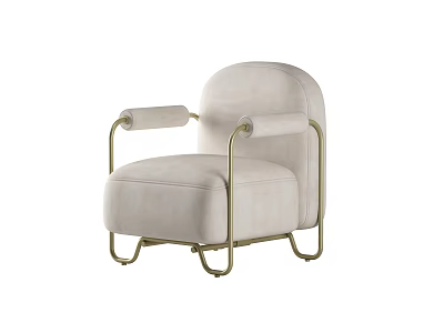 Beige Single Sofa With Gold Metal Frame And Curved Arms Modern Design 3d model