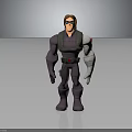 3D Sci Fi Character In Purple Uniform With Mechanical Arm Brown Hair And Sunglasses