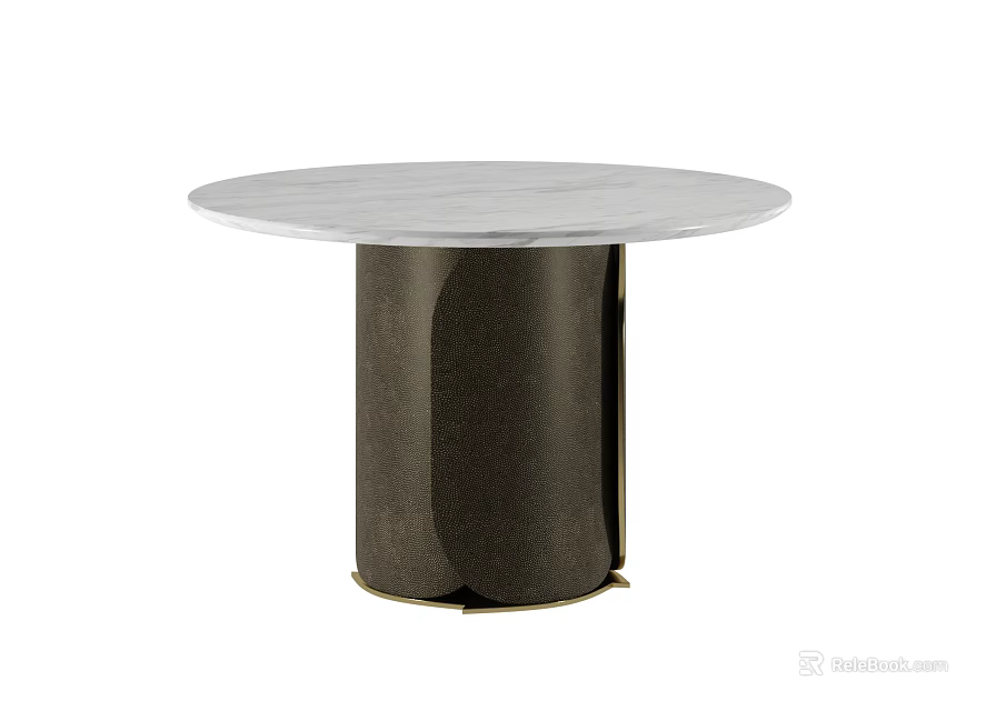 Modern Round Dining Table With Marble Top And Cylindrical Dark Brass Base 3d model