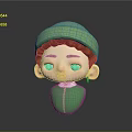 Cute 3D Cartoon Child Character With Green Knit Hat Brown Hair And Green Outfit