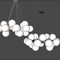 Modern Chandelier with Multiple White Spherical Bulbs Hanging Against Gray Background
