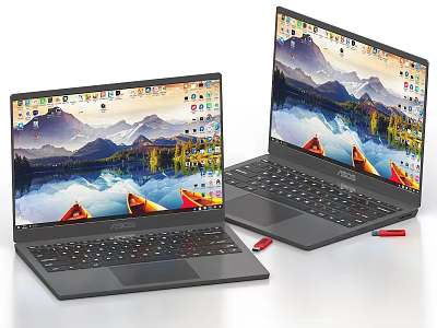 ASUS Laptops Featuring Scenic Wallpaper With Red Pens On White Surface 3d model