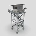 Metal Watch Tower Structure with Stairs Platform and Small Cabin Design 3d model