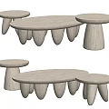 Organic Style Stone Coffee Table Collection Featuring Oval Tops And Multiple Textured Legs 3d model