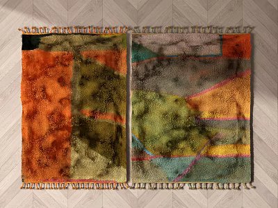 Square Rugs With Vibrant Abstract Patterns And Fringed Edges For Home Interior Decor 3d model