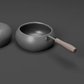 Gray Cookware Set With Frying Pan And Saucepan Wooden Handles
