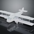 White Biplane Passenger Plane Model on Black Background With Reflection 3d model