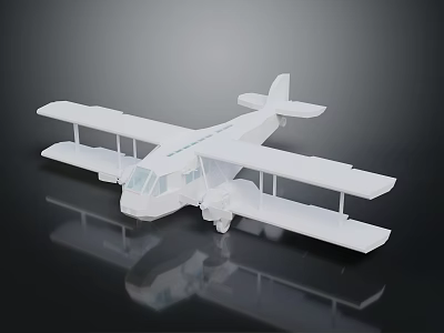 White Biplane Passenger Plane Model on Black Background With Reflection 3d model