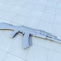 Military Rifles With Brown Wooden Stock And Camouflage Pattern On Tiled Floor
