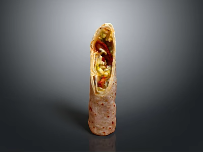 Fresh Sliced Burrito With Toasted Wrapper And Rich Vegetable Meat Fillings 3d model