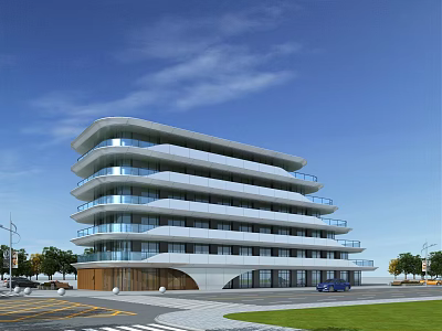 Modern Multi Storey Residential Building With Glass Facade And Balconies Near Green Area 3d model