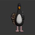 Cartoon Penguin Character With Black Body White Belly Orange Beak Carrying Sack And Holding Gun