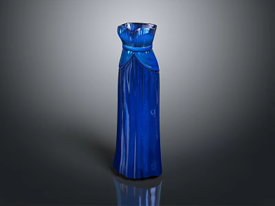 Elegant Blue Strapless Evening Dress With Satin Fabric And Belted Waist Design 3d model