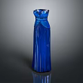 Elegant Blue Strapless Evening Dress With Satin Fabric And Belted Waist Design