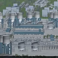 Large Scale Industrial Plant Facility With Large Storage Tanks Blue Structures And Piping Systems